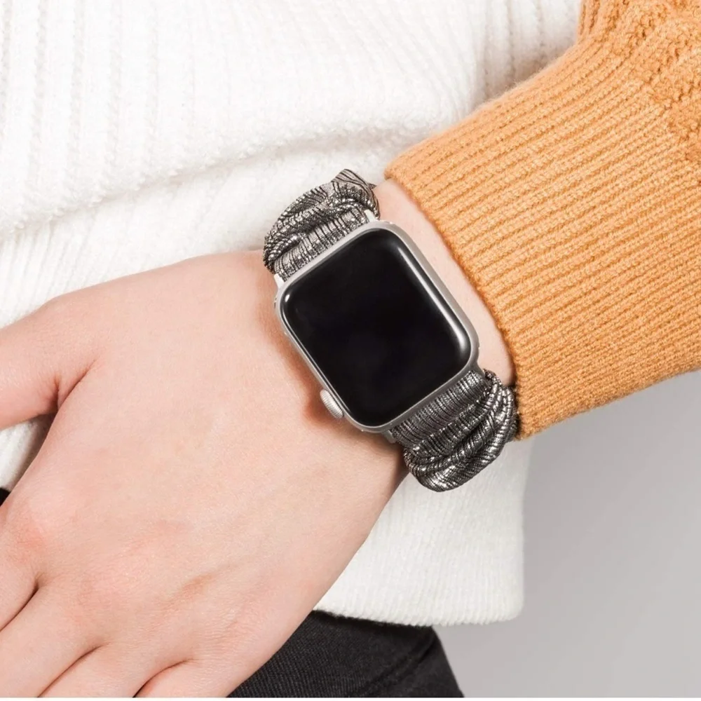 Silver black metallic scrunchy watch band for Apple Watch 38/40 BAND ONLY
